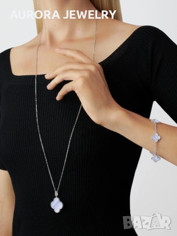 Van Cleef & Arpels VCA 5 Motifs Silver Chalcedony Vintage Alhambra Дамска Гривна, снимка 8 - Гривни - 54105048