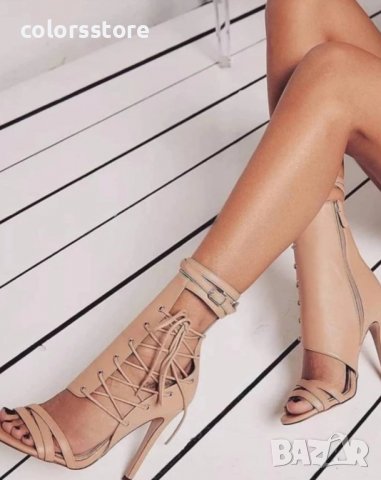 Летни боти на ток - бежова кожа - FM21