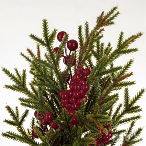 Елха с червени плодове в саксия-30 см./изкуствена елха, снимка 2 - Декорация за дома - 52321087