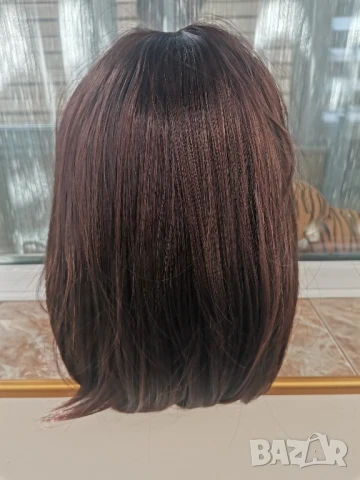 Нова тъмно кестенява перука 35 см Боб стил без бретон - мод.22, снимка 6 - Аксесоари за коса - 13441820