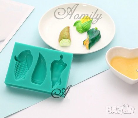Чушка ряпа Царевица зеленчуци силиконов молд форма декорация украса фондан торта шоколад гипс