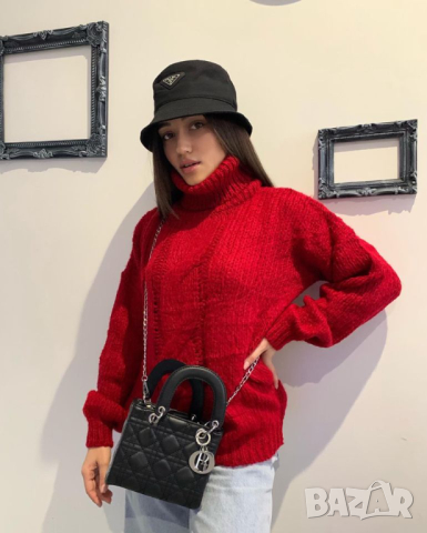 Изчистен пуловер с поло яка от мохер в розов,жълт и червен цвят, снимка 3 - Блузи с дълъг ръкав и пуловери - 43524550