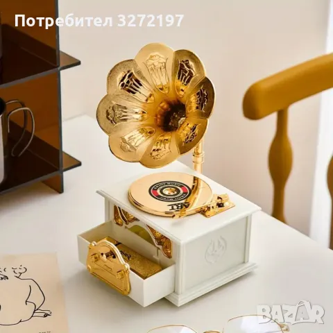 Винтидж Европейски Стил Грамофонна Музикална Кутия-Фонограф с кутия за бижута, снимка 4 - Декорация за дома - 48178785