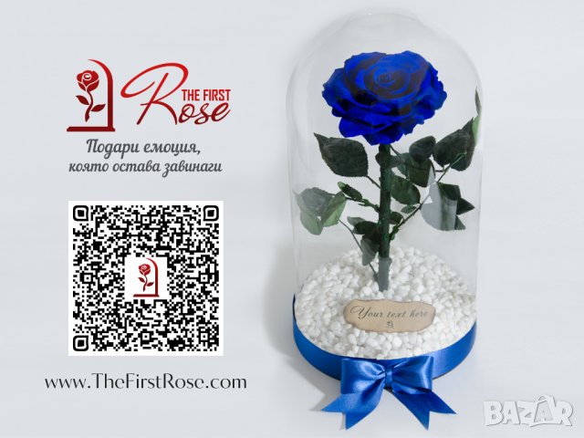 Естествена Вечна Роза в ГОЛЯМА Стъкленица / Подарък за Годишнина от Сватбата / Синя Вечна Роза, снимка 3 - Подаръци за жени - 35064305