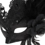 Дамска карнавална маска, черна, с дантела, брокат и пера, снимка 2