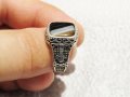стар красив  мъжки сребърен пръстен, османски пръстен с голям  камък и  тугра,тура,  турски пръстен , снимка 2