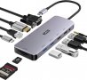 USB C HUB ICZI 11 в 1 Type-C, HDMI 4K, VGA 1000Mbps Ethernet, 3.5mm Audio, PD 100W, 4 USB3.0/2.0, Da, снимка 1
