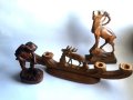 Дървени фигури Статуетки-свещник Елен и Ловец с Дива коза, снимка 1