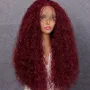 Къдрава лейс фронт тъмно червена бордо синтетична перука с дантела 13*4, снимка 1
