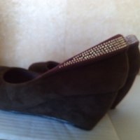 Кафяви велурени обувки с платформа, снимка 3 - Дамски елегантни обувки - 29607689