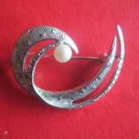 Уникална сребърна брошка с перла и камъни , снимка 2 - Други - 35015072