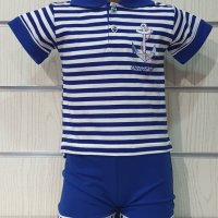 Ново детско моряшко комплектче: тениска с яка и котва+шорти, 12-18 месеца, 18-24 месеца, снимка 1 - Комплекти за бебе - 33839390