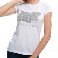 Нова дамска тениска с трансферен печат- кристали картата на България, снимка 12 - Тениски - 29964724