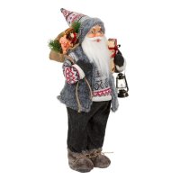Дядо Коледа с фенер и подаръци, Сив костюм, 46см, снимка 2 - Декорация за дома - 42719789