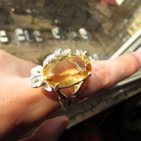 Сребърен пръстен с цитрин и жабка 24 карата подходящ за подарък, снимка 5 - Пръстени - 44782022