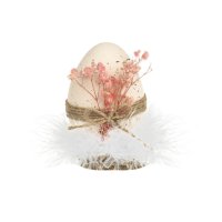 Великденско декоративно яйце, екрю, с пера, 8x12см, снимка 1 - Декорация за дома - 44180420