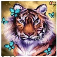 Диамантен гоблен Тигър и сини пеперудки, снимка 1 - Гоблени - 35443243