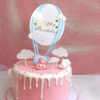 Happy Birthday голям въздушен балон и облаци картонени топери украса декор за торта , снимка 2 - Други - 30716666