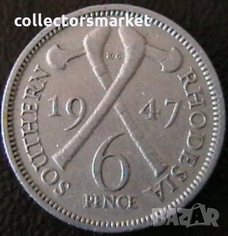 6 пенса 1947, Южна Родезия, снимка 1