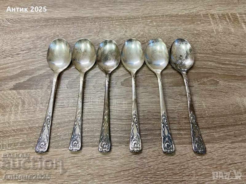 Комплект мелхиорови лъжици — 6 броя, снимка 1