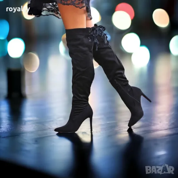 Ботуши на ток - черен велур, снимка 1