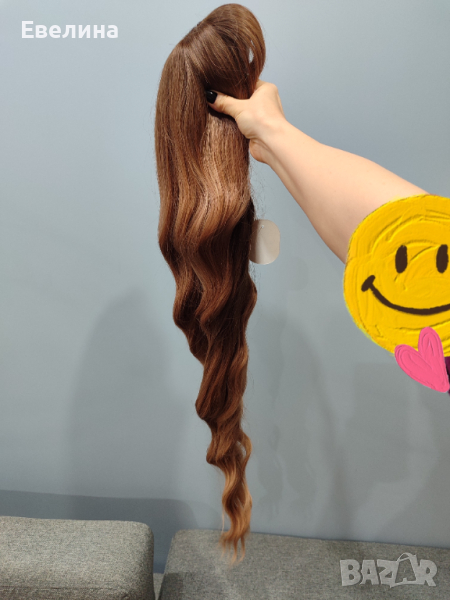 Дълга коса омбре перука с бретон висококачествен косъм, снимка 1