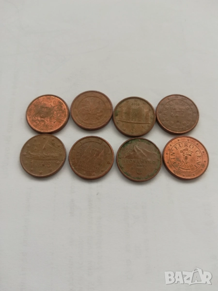 лот от 1 евро цент различни държави, снимка 1