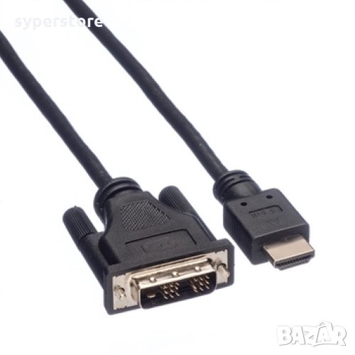 Кабел DVI към HDMI Roline 11.04.5532 Черен, 3м DVI-D to HDMI High Speed, снимка 1