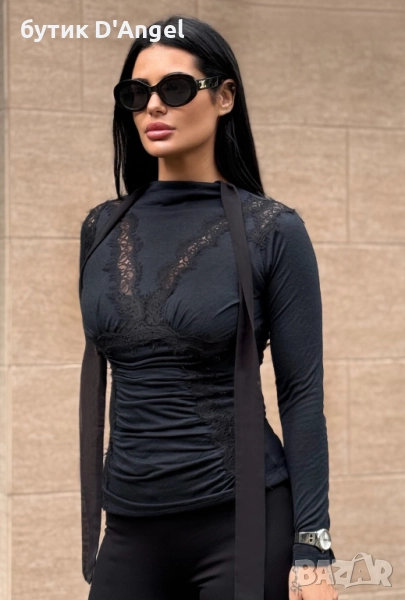 AVIN Поло черно с дантела, снимка 1