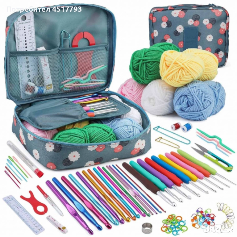Комплект аксесоари за плетене, 107 части, 14 алуминиеви куки – Пълен сет за начинаещи и напреднали, снимка 1