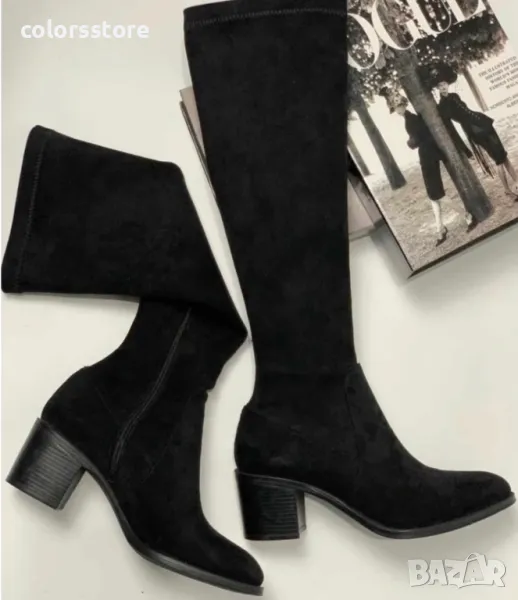 Ботуши на ток - черен велур - BCS1, снимка 1