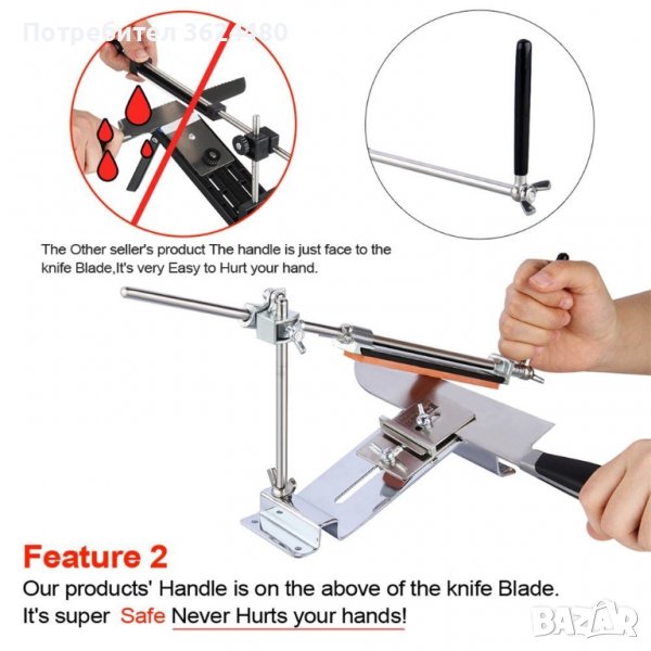 Уред за заточване на Ножове под фиксиран ъгъл, абразиви 120, 320, 600, 1500 Точило, снимка 1