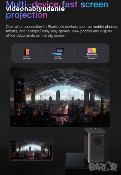 1920x1080dpi 4К ULTRA HD Smart Projector TV BT5 Wi-Fi Андроид Мултимедиен Проектор Projection Screen, снимка 1