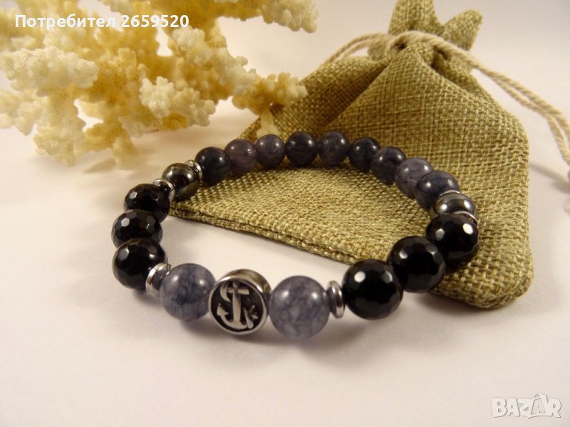 Водоустойчива мъжка гривна от естествени камъни, снимка 1