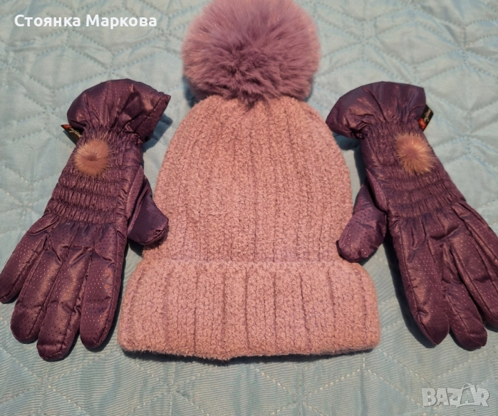 Нови лилави шапка и ръкавички, снимка 1