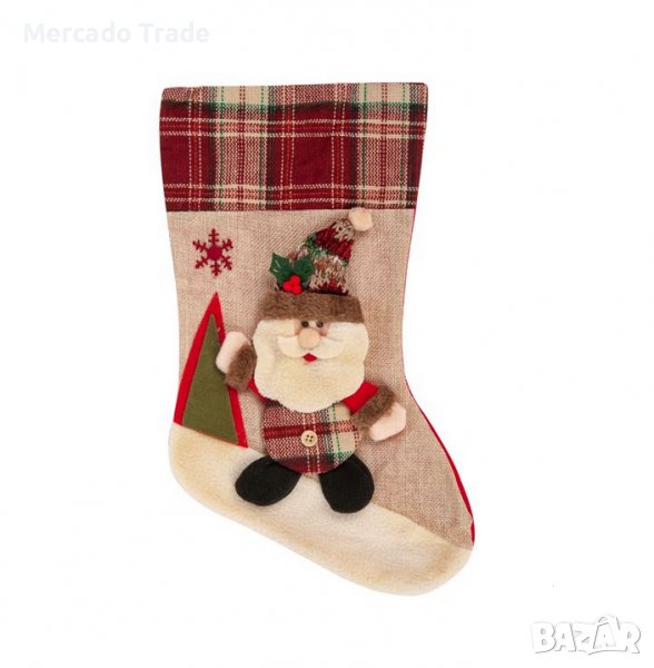 Коледен чорап Mercado Trade, 3D, Дядо Коледа, 40 см, Бежов, снимка 1