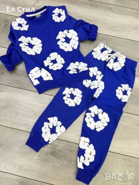 📌Син #комплект със силиконови цветя.Памучна материя Размери за 3-4 4-5 9-10г.Еконт и спиди доставка, снимка 1