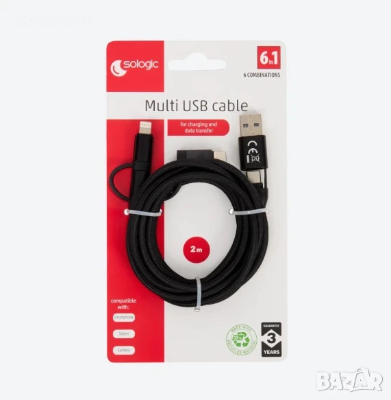 Sologic 6-в-1 кабел за зареждане и данни IPhone Android type C , снимка 1