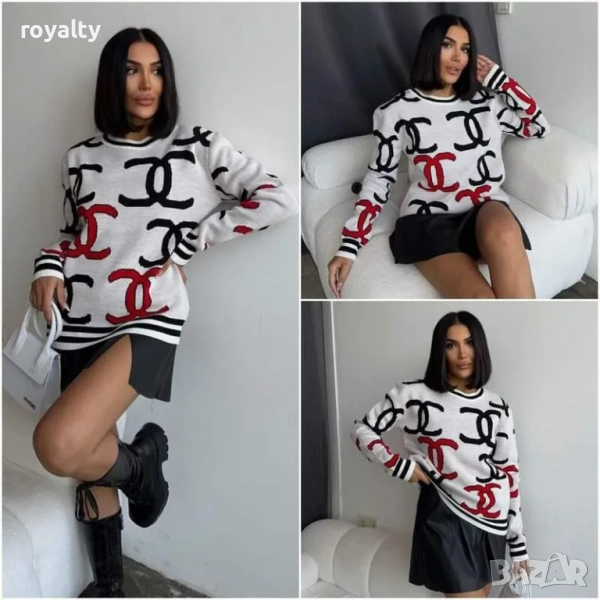 Пуловер бял CH🅰️NEL с обло деколте, снимка 1