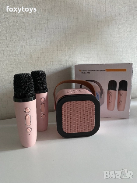Караоке колонка с два микрофона, LED светлини и Bluetooth, снимка 1