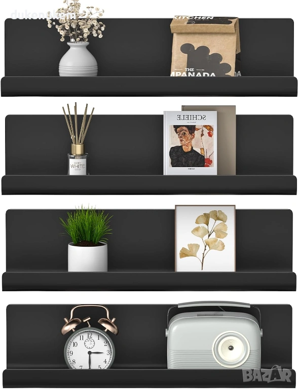 Комплект от 4 броя Плаващи стенни рафтове, черни, снимка 1