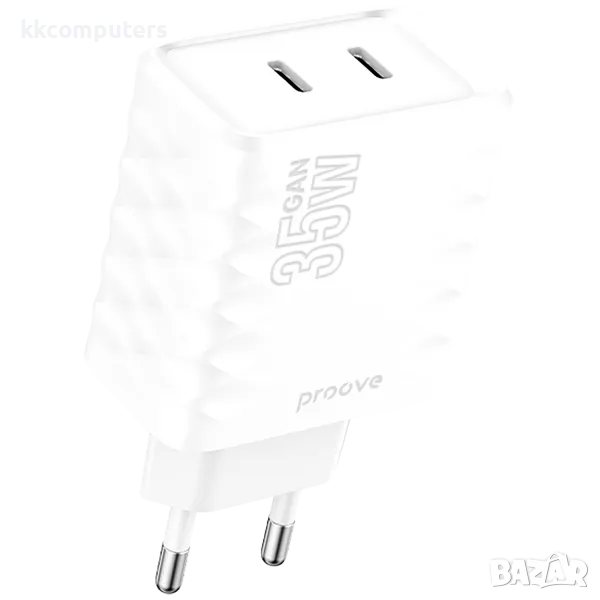 Зарядно/Адаптер 220V Proove Surge Gan / 35W / 2xPD / Бял / Баркод : 456396, снимка 1