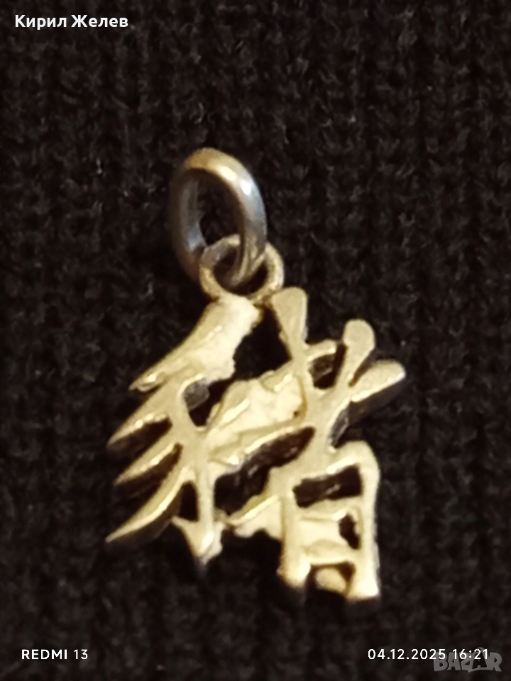 Сребърен медальон с Китайски йероглиф майсторска изработка 52351, снимка 1