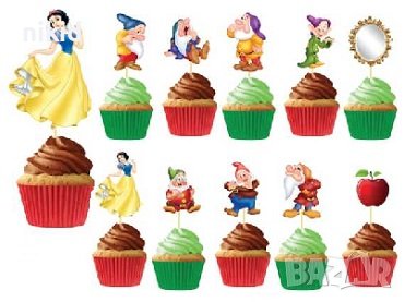 10 бр Снежанка и Седемте Джуджета топери клечки за мъфини декорация и украса, снимка 1