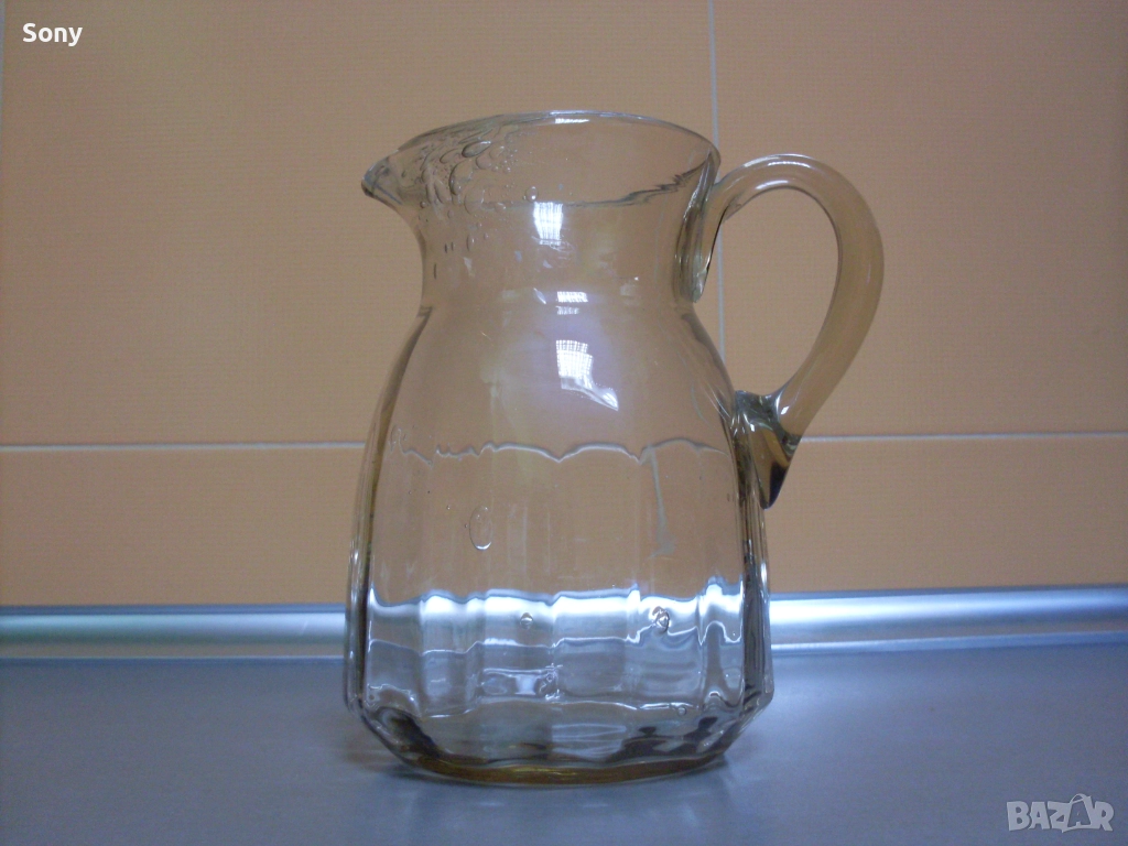 Стара стъклена захарница и кана., снимка 1