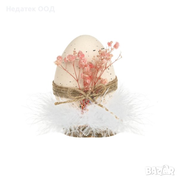 Великденско декоративно яйце, екрю, с пера, 8x12см, снимка 1
