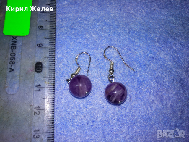 ЧУДЕСНИ СКЪПОЦЕННИ СРЕБЪРНИ ВИНТИДЖ АРТ ОБЕЦИ СРЕБРО 925 с ТОПЧЕТА НАТУРАЛЕН АМЕТИСТ 43326, снимка 4 - Обеци - 44690302