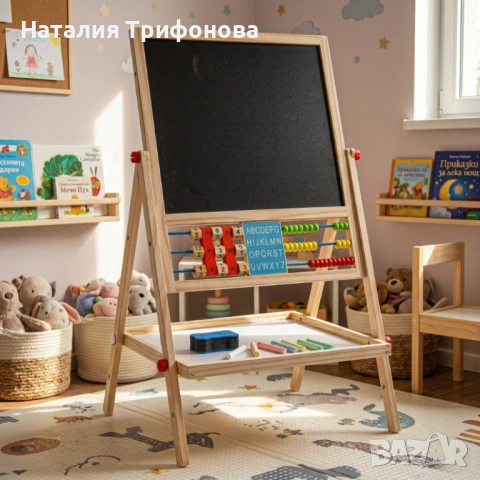 Мултифункционална образователна детска дъска с дървена рамка – за писане, рисуване и обучение, снимка 2 - Други - 54168271
