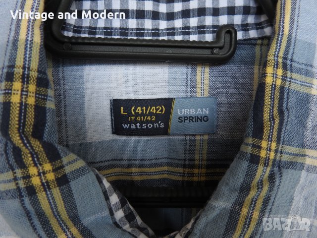 Нова мъжка карирана риза с дълъг ръкав Watson's (M), снимка 10 - Ризи - 34412212