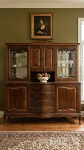 масивен бюфет витрина в стил „Луи XV“ – Ръчна изработка и дърворезба